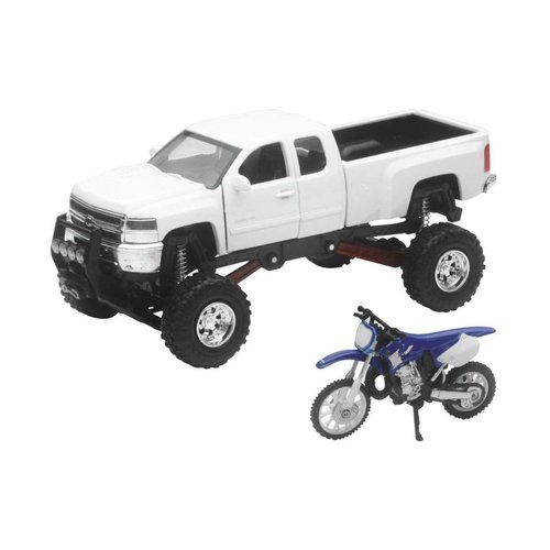 New-Ray Toys 1:32 Modern Scale Truck and Dirt Bike Set Die-Cast Replica White Chevy with YZ125 SS-54416