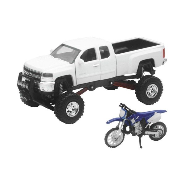 New-Ray Toys 1:32 Modern Scale Truck and Dirt Bike Set Die-Cast Replica White Chevy with YZ125 SS-54416