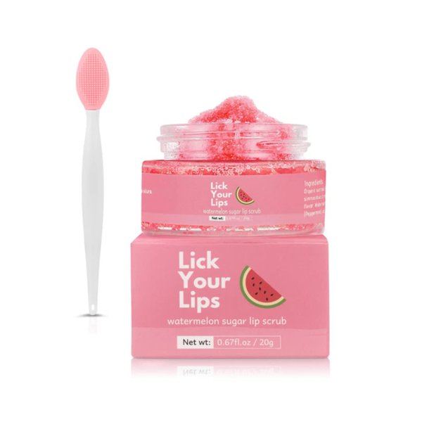 Lick Your Lips Watermelon Sugar Scrub for Dry, Cracked and Dark Lips – Organic Lip Scrubs Exfoliator and Moisturizer with Lip Brush – Vegan, Cruelty-Free Lip Care Product (20g)