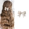 Aneneiceera Vintage Silk Bow Hair Clip Small Bow Hair Barrette Clip Tiny Tulle Hair Bow Clip French Bowknot Tail Clips Cute Bowknot Hair Accessories for Women and Girls Gifts (Beige)