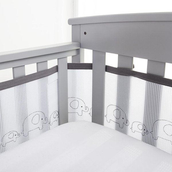 BreathableBaby Breathable Mesh Liner for Full-Size Cribs, Deluxe 4mm Mesh, Elephants (Size 4FS Covers 3 or 4 Sides)