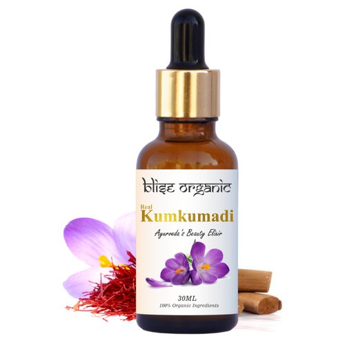 Blise organic Real Kumkumadi oil - 100% Pure and Natural, Chemical Free, Serum Face Oil, Made with Potent and Rare 30 wild Herbs, Enriched with Saffron and sandalwood and, Non GMO