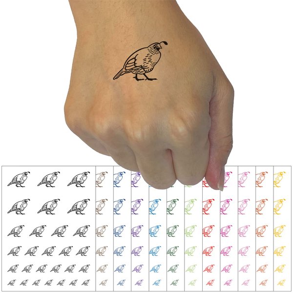 Plump California Quail Temporary Tattoo Water Resistant Fake Body Art Set Collection - Dark Green (One Sheet)