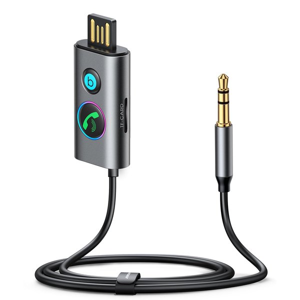 JOYROOM Bluetooth 5.3 Car Adapter [HiFi Deep Bass Sound] Bluetooth AUX Receiver with Built-in Microphone for Car/Home Stereo/Wired Headphones/Hands-Free Call/Dual Connection