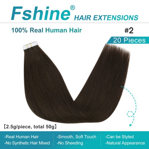 Fshine Tape in Hair Extensions HUman Hair 20 Inch Hair Extensions Real Human Hair Dark Brown Hair Extensions Straight Natural Remy Hair 50g Double Sided Tape in Extensions for Women 20pcs