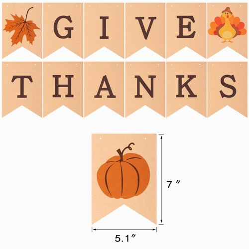 Konsait Give Thanks Hanging Banner Thanksgiving Party Pennant Bunting Garland Give Thanks Bunting Maple Leaf Banner Paper for Happy Thanksgiving Day Celebration Home Decoration Party Favors