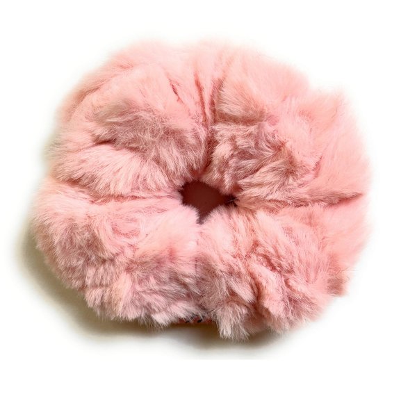 Mia Beauty Fluffy Scrunchie Ponytail Holder Hair Accessory Animal-friendly Hair Tie for Women, Teens, Girls - Light Pink