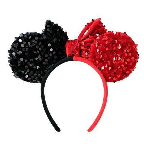 KARETT Mouse Ears Headband with Glitter Sequins Bow Cosplay Costumes Princess Party Decorations for Girls Women Red Black