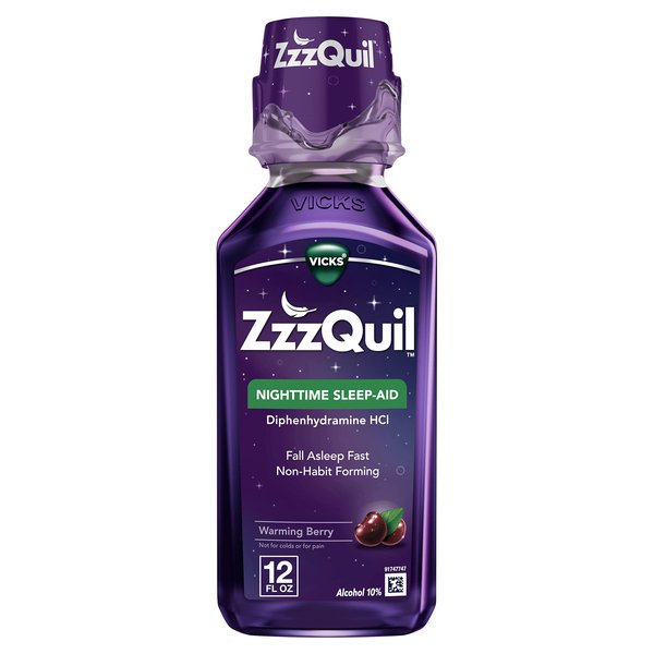 ZzzQuil, Sleep Aid, Nighttime Sleep Aid Liquid, 50 mg Diphenhydramine HCl, Fall Asleep Fast, Non-Habit Forming, Warming Berry Flavor, 12 FL OZ