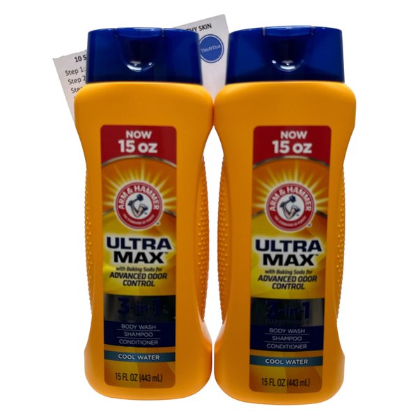 ThisNThat Ultra Max 3-in-1 Body Wash, Shampoo, Conditioner Bundle: ThisNThat Tip Card & (2) Arm Hammer 15oz Cool Water Bottles