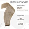 Hetto Sew in Hair Extensions Human Hair Weft Hair Extensions Real Human Hair #17/23 Dirty Blonde Highlight Hand Tied Human Hair Wefts Sew in Extensions 100g 22 Inch
