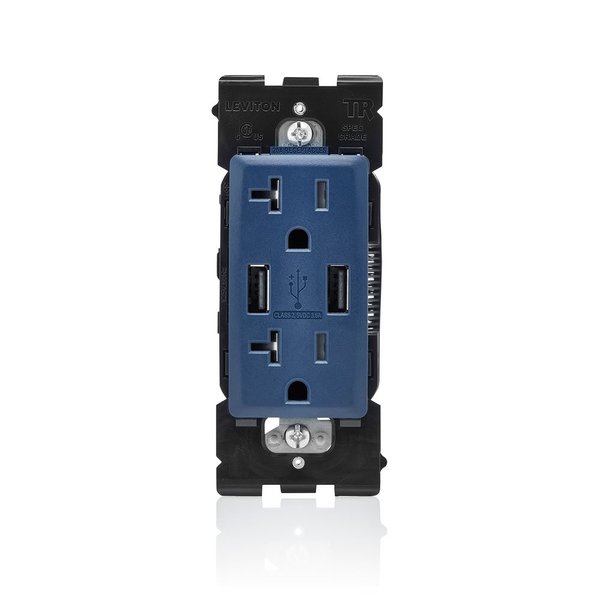Leviton RUAA2-RN Renu USB Charger/Tamper-Resistant Duplex Outlet, 20A-125VAC, Rich Navy