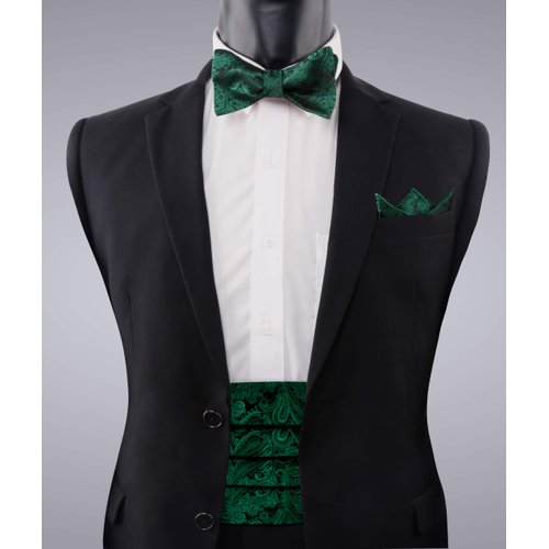 Alizeal Mens Classic Paisley Woven Self-tied Adjustable Bow Tie, Cummerbund and Pocket Square, Dark Green