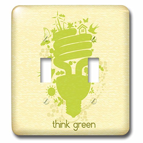 3dRose Dooni Designs Floral and Nature Designs - Think Green Earth Day Conserve Energy Eco-Friendly Light Bulb Design - double toggle switch (lsp_104538_2)