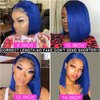 Pre Plucked 13X4 Straight Blue Bob Wig Human Hair HD Lace Frontal Wigs With Baby Hair Natural Hairline 100% Unprocessed Human Hair HD Transparent Lace Frontal Blunt Cut Blue Bob Wigs For Black Women