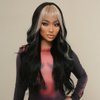 Allbell Long Wavy Black Wigs for Women With Blonde Bangs Golden Front Highlight Hair Cosplay Wig Heat Resistant Fiber Daily Use Party Cosplay