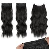 UAmy hair Black Long Wavy Curly Hair Invisible Wire Hair Extensions with Adjustable Size and 2 Clips in Hair Extensions 20 Inch Synthetic Hairpieces for Women(Black)