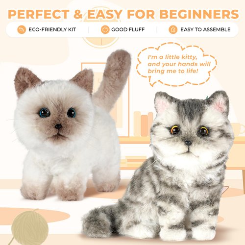 Plush Animal Toy Set,Pipe Cleaners Craft，Pipe Cleaner Animal kit，Doll Making Kits, Step-by-Step Video tutorials, Pipe Cleaner Kits, Crafting Supplies,2 Cats