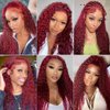 ZHUO JIA Glueless lace front Wigs Human Hair Pre Plucked 26 Inch Deep Wave Lace Front Wigs Human Hair 99j Burgundy 13x4 HD Lace Front Wigs Human Hair 180% Density Human Hair (26 Inch)