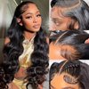 vroosar Lace Front Wigs Human Hair Body Wave Lace Front Wigs Human Hair Pre Plucked 13x4 HD Transparent Lace Frontal Wigs with Baby Hair 180% Density Glueless Human Hair Wigs for Black Women