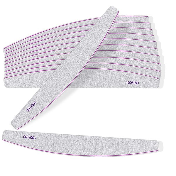 12Pcs Nail File Professional WAFOLOZE Nail Files Reusable Double Sided Emery Boards(100/180 Grit) Nail Styling Tools for Home and Nail Files for Acrylic Nails Salon Use