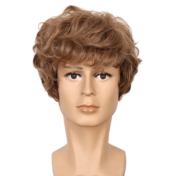 yuehong Mens Short Curly Blonde Wig Heat Resistant Hair Wigs Halloween Costume Party Wigs