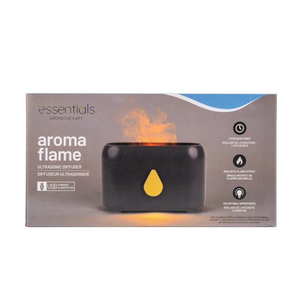RELAXUS Aroma Flame LED Night Light Ultrasonic Diffuser and Humidifier with Dual Mist Modes and Realistic Flame Effect - 8"x5"x3"
