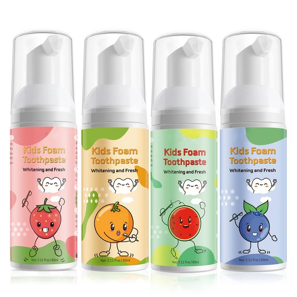 Foam Toothpaste Kids, 4 Packs Kids Foam Toothpaste for U-Shape Electric Toothbrush, Toddler's Toothpaste with Low Fluoride, Children Oral Cleaning for Best Result