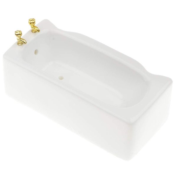 B Baosity 1/12 Ceramic White Square Bathroom Bathtub,Dollhouse Mini Bath Tub,Dollhouse Miniature Furniture Toys for Home Decor Accessory