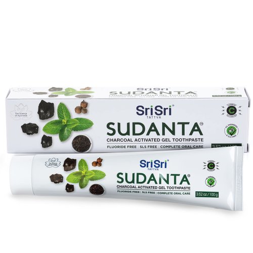 Sri Sri TATTVA Sudanta Activated Charcoal Toothpaste Gel for Teeth Whitening, Healthy Gums and Fresh Breath - All Natural Fluoride Free Toothpaste for Oral Care Without Causing Sensitivity (100g)