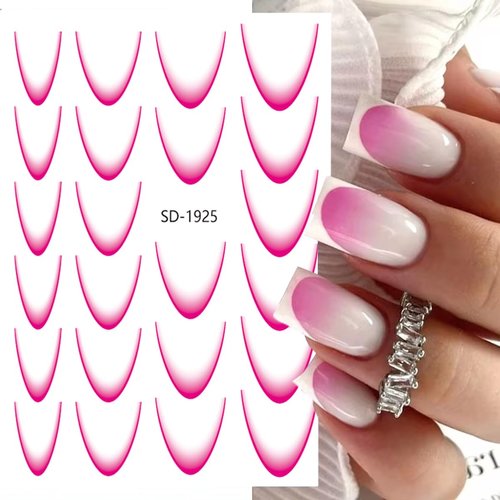 Colorful French Tip Nail Art Stickers Gradient French Line Nail Decals 6PCS Colorful Gradient Stripe Lines Nail Stickers 3D Self-Adhesive Nail Tips Guides for Women DIY Nail Decorations Stencil Tools