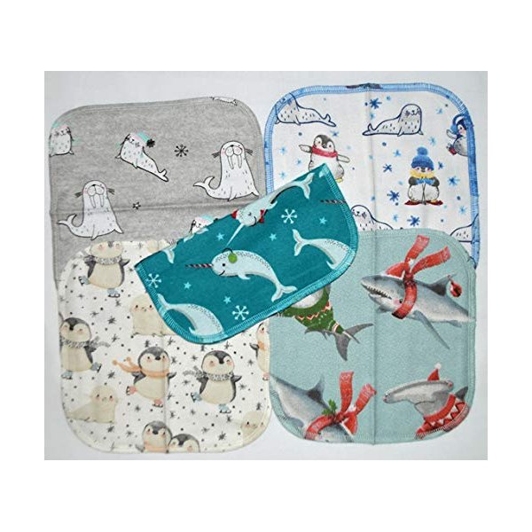 1 Ply Printed Flannel 8x8 Inches Set of 5 Sea Bundled