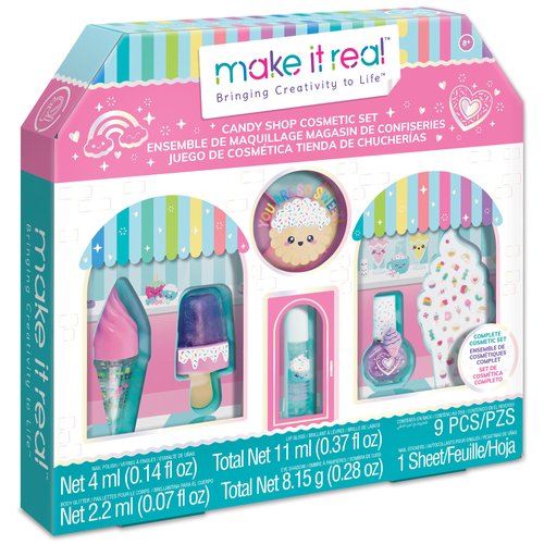Make It Real: Candy Shop Cosmetic Set - 9 pcs, Vanilla & Strawberry Scented Cosmetics, Ice-Cream Shaped Glosses, Beauty Kit, Tweens, Girls & Kids Ages 8+
