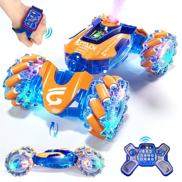 Uregoio Gesture Sensing RC Stunt Car Toys for Kids, 2.4Ghz Hand Controlled Remote Control Car with LED Light and Music, 4WD Transform Off Road, Age 6 7 8 9 10 11 12 Year Old Boy Birthday Gift (Orange)