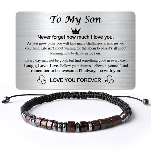 Temoto Easter Basket Stuffers to My Son Bracelet from Mom - Easter Gifts for Teens Birthday Gifts for Men with Engraved Wallet Card Morse Code Bracelets,Son Bracelet Gifts for Him
