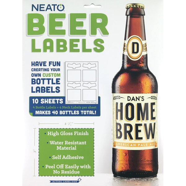 Glossy Beer Bottle Labels - 10 Sheets, 40 Neck and Bottle Labels - Make Your Own Custom Printable Beer Labels - Waterproof Beer Label Stickers for Inkjet & Laser Printers