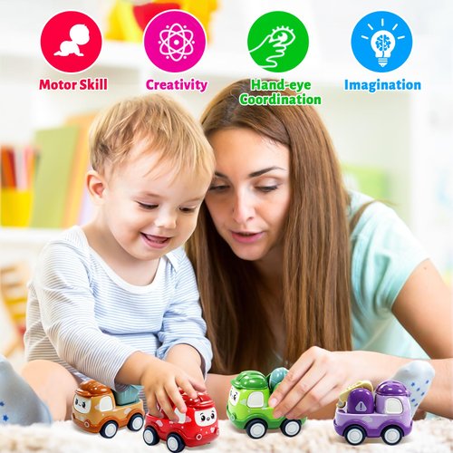 ZHENDUO BLASTER 8 Pack Mini Toy Cars for Toddlers 1-3 Pull Back Cars for Toddlers 1 2 3 4 Year Old Truck Toys Friction Powered Car Kids Boys Birthday Gifts Easter Basket Stuffers Baby Girls Toys