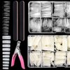 1000PCS Square Nail Tips for Acrylic Nails Professional, Fake Clear Natural Acrylic Short Square French Artificial Nail Tips Half Cover with Acrylic Nail Clipper, 2PCS Nail Files for Nail Salon Home