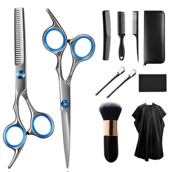 WeTest Hair Scissor Home Professional Hair Cutting Kit, 11 PCS Barber Thinning Scissors Hairdressing Shears Stainless Steel Hair Cutting Shears Set, Silver