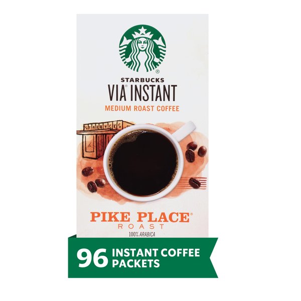 Starbucks VIA Instant Coffee Medium Roast Packets — Pike Place Roast — 100% Arabica - 8 Count (Pack of 12)