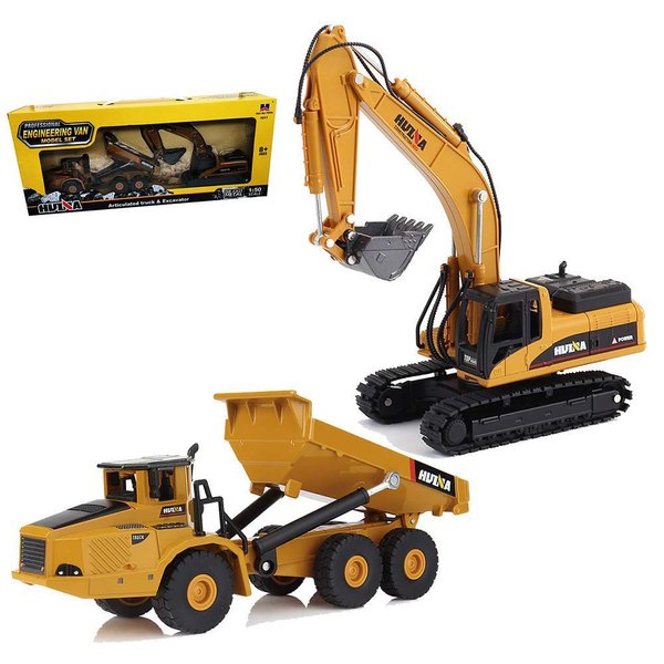 Ailejia 1/50 Scale Articulated Dump Truck Excavator Toy Alloy Models Construction Vehicle s Model Engineering Car Toy boy Gift (Engineering car Suit)