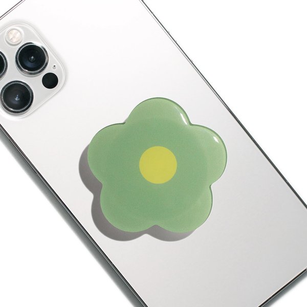 OnTheGrip Cute Solid Color Daisy Flower Design Collapsible Mobile Phone Grip Stand Holder for Smartphone Tablet Cell Phone Accessory (Green)