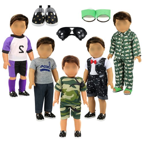 Barwa Boy Doll Clothes 5sets Boy Doll Clothes 2 Pairs Shoes 1 Pair Glasses Compatible for 18 Inch Boy Dolls Outfit