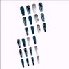 24 Pcs Press on Nails Long Coffin Dark Blue Glossy Fake Nails Purple Gradient Matte Full Cover False Nails with Color Rhinestone and Gold Sequins Designs Extra Long Glue on Nails Acrylic Nails for Women and Girls