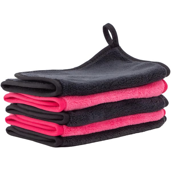 S&T INC. Reusable Makeup Remover Wipes, Microfiber Face Cloths for Washing Makeup and Oil from Skin, Travel Essentials, Black and Pink, 8 Inch x 16 Inch, 5 Pack