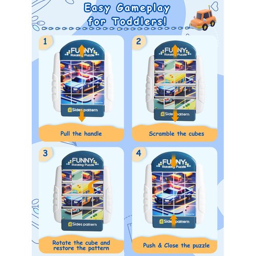 Fullware 16-Piece Rotating Puzzles for Kids 4-6, Toddlers Puzzles 3-4, Road Trip, Airplane Activities Game, Travel Toys - Brain Teaser, Fine Motor Skills - Birthday Gifts Boys Girls - Special Vehicle
