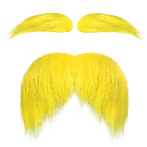 Luvfamday Yellow Mustache and Eyebrows Cosplay Costume Accessories Funny Party Favors Men Women (Yellow)