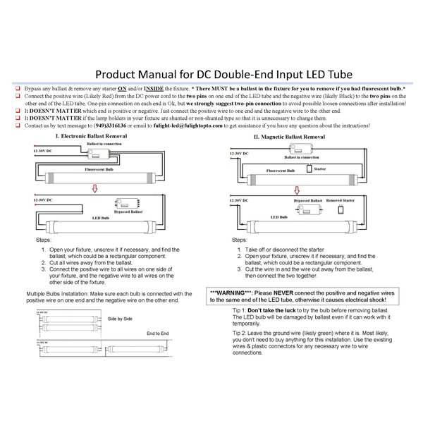 Fulight Type B & HE80-T5-4W 4W 12-Inch F8T5 Double-End Powered LED Tube Light, (12-30V DC) COOL 4000K, (11-7/8 Inches Actual Length) for Motorhome/RV (Not a Plug-and-Play)
