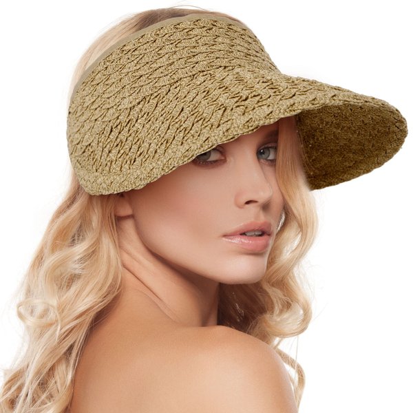 Straw Visor Hat for Women Wide Brim Womens Straw Hat Womens Sun Hat Womens Golf Visor Hats for Women Fashionable Sun Visor Hat for Women, Brown Mix