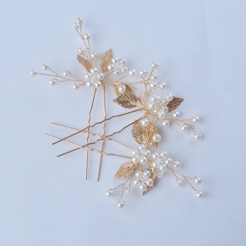 Beusoulover Hair Accessories, 3pcs Gold Hair Pins for Women's Wedding, Bridesmaid, Flower Girl (Gold)